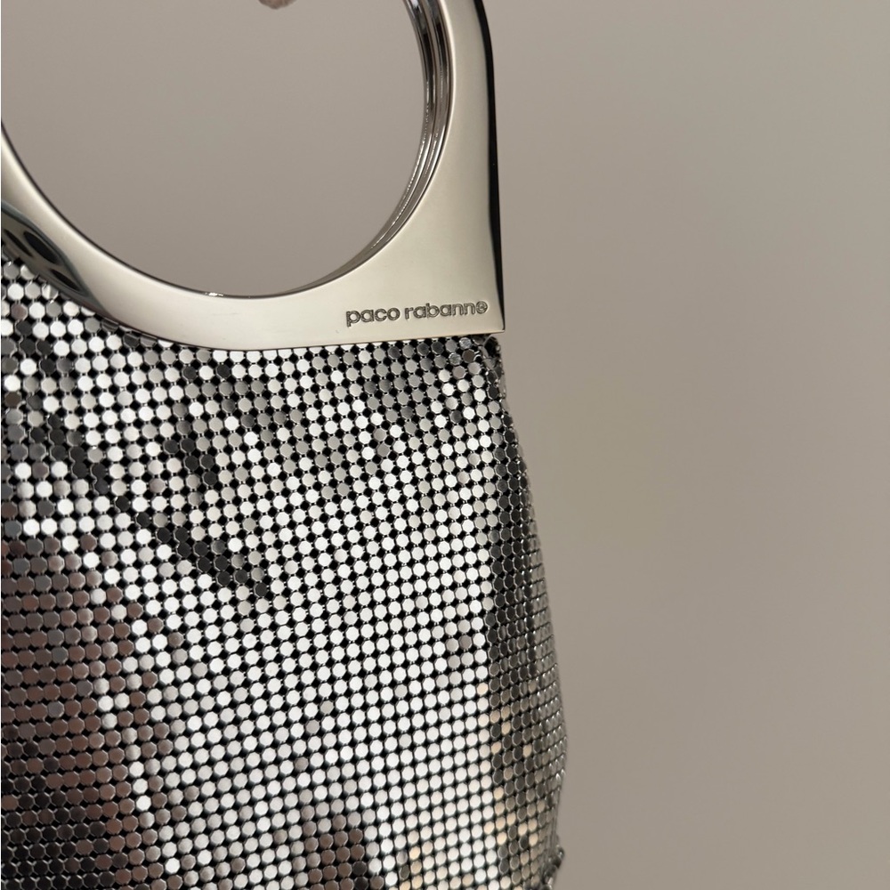 Paco Rabanne Metallic Silver Chainmail Bag with Gold Fringe - Picture 8 of 16
